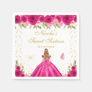 Heißrosa Florale Blondhaar Prinzessin Sweet Sixtee Serviette