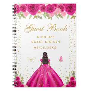 Heißrosa Florale Dark Skin Prinzessin Sweet Sixtee Notizblock