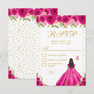 Heißrosa Florale Dark Skin Prinzessin Sweet Sixtee RSVP Karte
