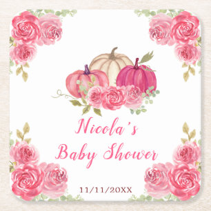 Heißrosa florale Kürbis-Baby-Party Rechteckiger Pappuntersetzer