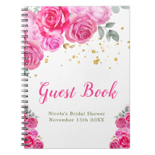 Heißrosa Florales Brautparty-Gästebuch Notizblock