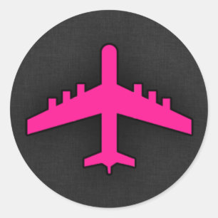 Heißrosa Flugzeug Runder Aufkleber