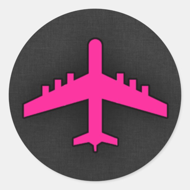Heißrosa Flugzeug Runder Aufkleber (Vorderseite)