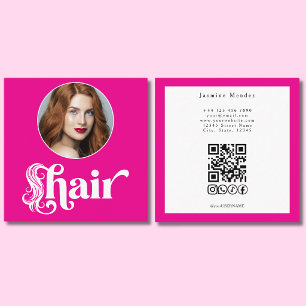 Heißrosa Foto-Friseur-QR-Socials-Quadrat Quadratische Visitenkarte