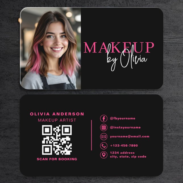 Heißrosa Foto-Makeup-Artist QR-Code Visitenkarte (Von Creator hochgeladen)