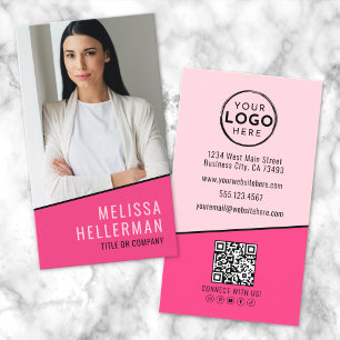 Heißrosa Foto QR-Code Vertikales Logo Visitenkarte