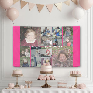 Heißrosa-Fotocollage - modernes 14-Bilder-Raster Banner