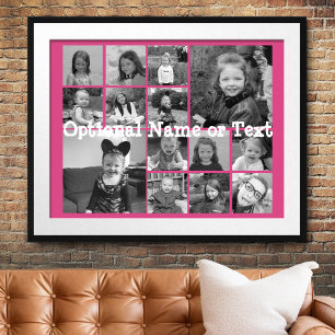 Heißrosa-Fotocollage - modernes 14-Bilder-Raster Poster
