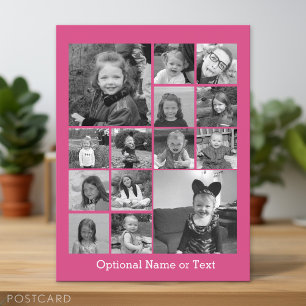 Heißrosa-Fotocollage - modernes 14-Bilder-Raster Postkarte