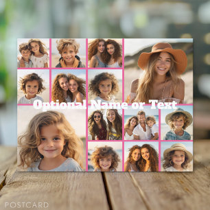Heißrosa-Fotocollage - modernes 14-Bilder-Raster Postkarte