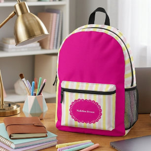 Heißrosa gestreifter stilvoller Mädchen-Rucksack f Bedruckter Rucksack