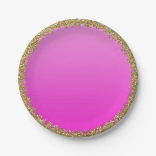 Heißrosa getauchte Gold Glitter Glam Glanz Party Pappteller
