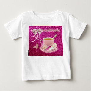 Heißrosa Glitzer-Teeparty-Toddler-Rüschenkleid Baby T-shirt