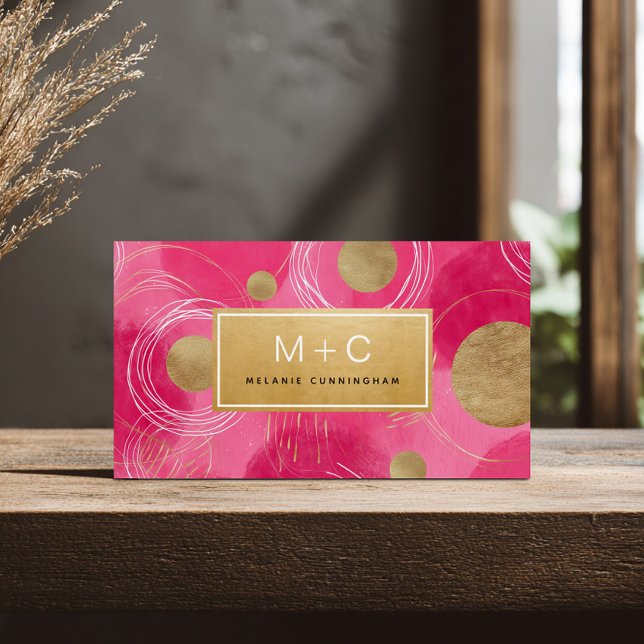 Heißrosa Goldene Abstrakte Monogramm Visitenkarten (Von Creator hochgeladen)