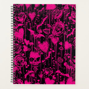 Heißrosa gotische Rosen und Totenkopf-Muster Planer