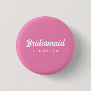 Heißrosa Junggesellinnenabschied Brautjungfer Name Button