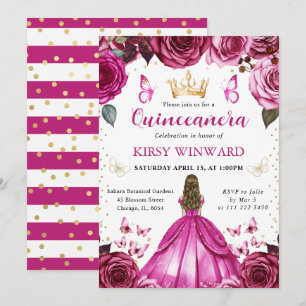 Heißrosa Kleid Blonde Haare Prinzessin Quinceanera Einladung