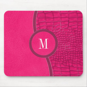 Heißrosa Kunstleder Alligatorenhaut Chic Monogramm Mousepad