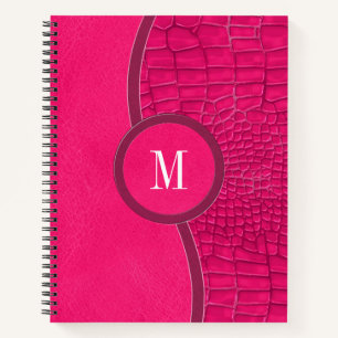 Heißrosa Kunstleder Alligatorenhaut Chic Monogramm Notizbuch