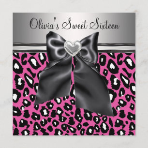 Heißrosa Leopard Sweet Sixteen Geburtstag Einladung