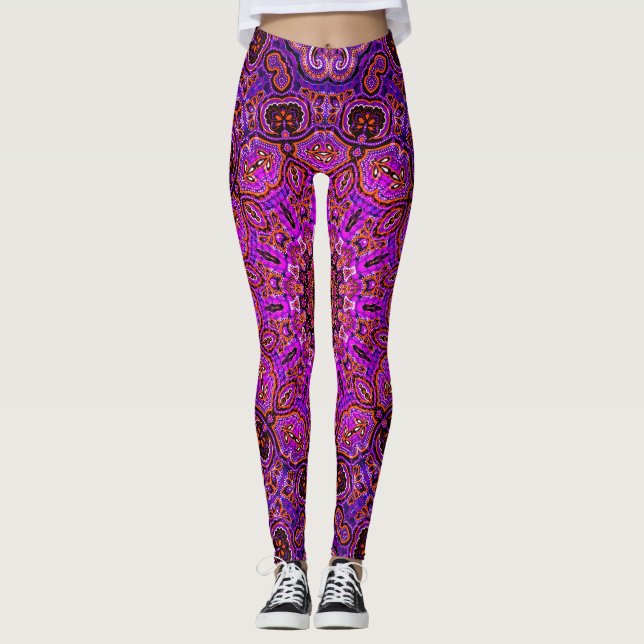 Heißrosa Mandala-Kaleidoskop-Muster Leggings (Vorderseite)