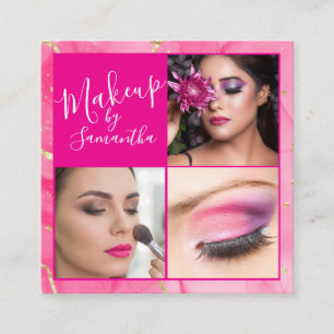 Heißrosa Marmor Schrift Foto Make-up Quadratische Visitenkarte