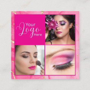 Heißrosa Marmor Schrift Foto Make-up Quadratische Visitenkarte