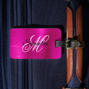 Heißrosa Metallische Fancy Monogramm Gepäckanhänger
