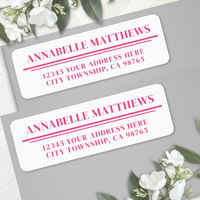 Heißrosa Minimalistische Rücksendeadresse (Hot Pink Minimalist Return Address Label )