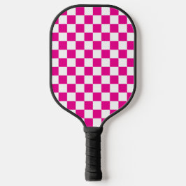 Heißrosa mit weißem Quadratmuster und Namen Pickleball Schläger