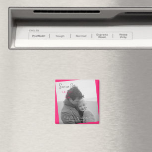 Heißrosa moderne S/W-Foto Save-the-Date-Karte Magnet