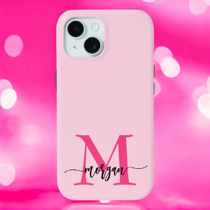 Heißrosa moderne Schrift Mädchen-Monogramm-Name iPhone 15 Hülle