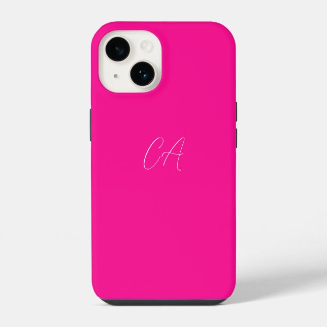 Heißrosa modernes Monogramm iPhone 14 Hülle (Rückseite)
