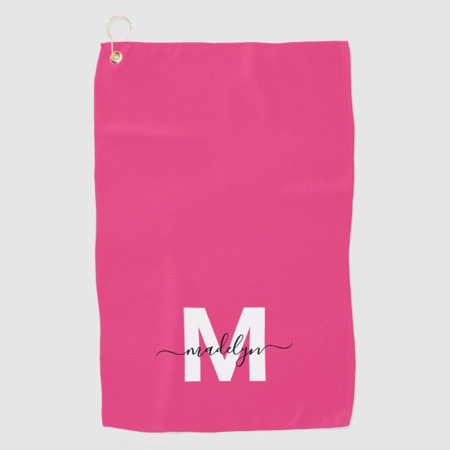 Heißrosa Monogramm Golfhandtuch (Vorderseite)