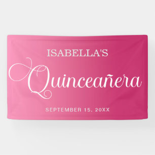 Heißrosa Quinceañera-Birthday Elegantes Skript Banner
