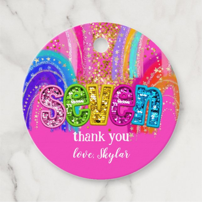 Heissrosa Rainbow Sequin Girl Geschenkanhänger (Vorderseite)