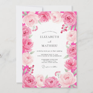 Heißrosa Romantische Blütenhochzeit Einladung