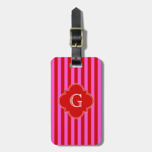 Heissrosa, rote Streifen, Rotquatrefolienmonogramm Gepäckanhänger