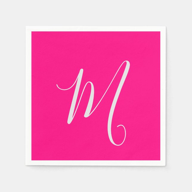 Heißrosa-schickes Monogramm Serviette (Vorderseite)