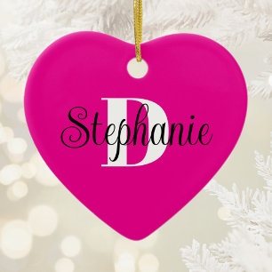 Heißrosa Schwarz und Weiß Moderne Monogramm-Foto Keramik Ornament