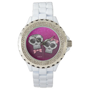 Heissrosa Schwarzer Glitzer Moderner Eleganter Zuc Armbanduhr