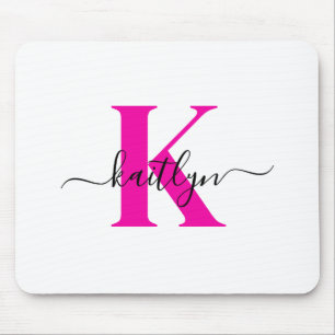 Heißrosa schwarzer initialer Namensmonogramm Mousepad