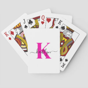 Heißrosa schwarzes initiales Namensmonogramm Spielkarten