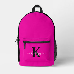 Heißrosa schwarzes Monogramm Bedruckter Rucksack