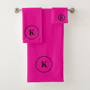 Heißrosa schwarzes Monogramm Initial farbenfroh mo Badhandtuch Set