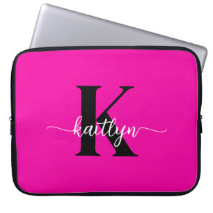 Heißrosa-schwarzes Monogramm Laptopschutzhülle
