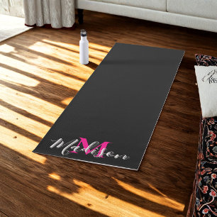 Heißrosa Schwarzes Personalisiertes Skript Namensm Yogamatte