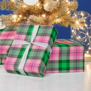 Heißrosa Smaragdgrün Waldgrün XL Kariert Tartan Geschenkpapier