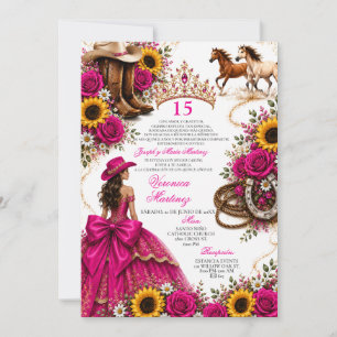 Heißrosa Sonnenblume Fuchsia Vaquera Quinceañera Einladung