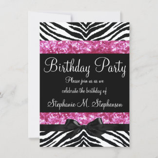 Heissrosa Sparkle Zebra Girl's Birthday Einladung